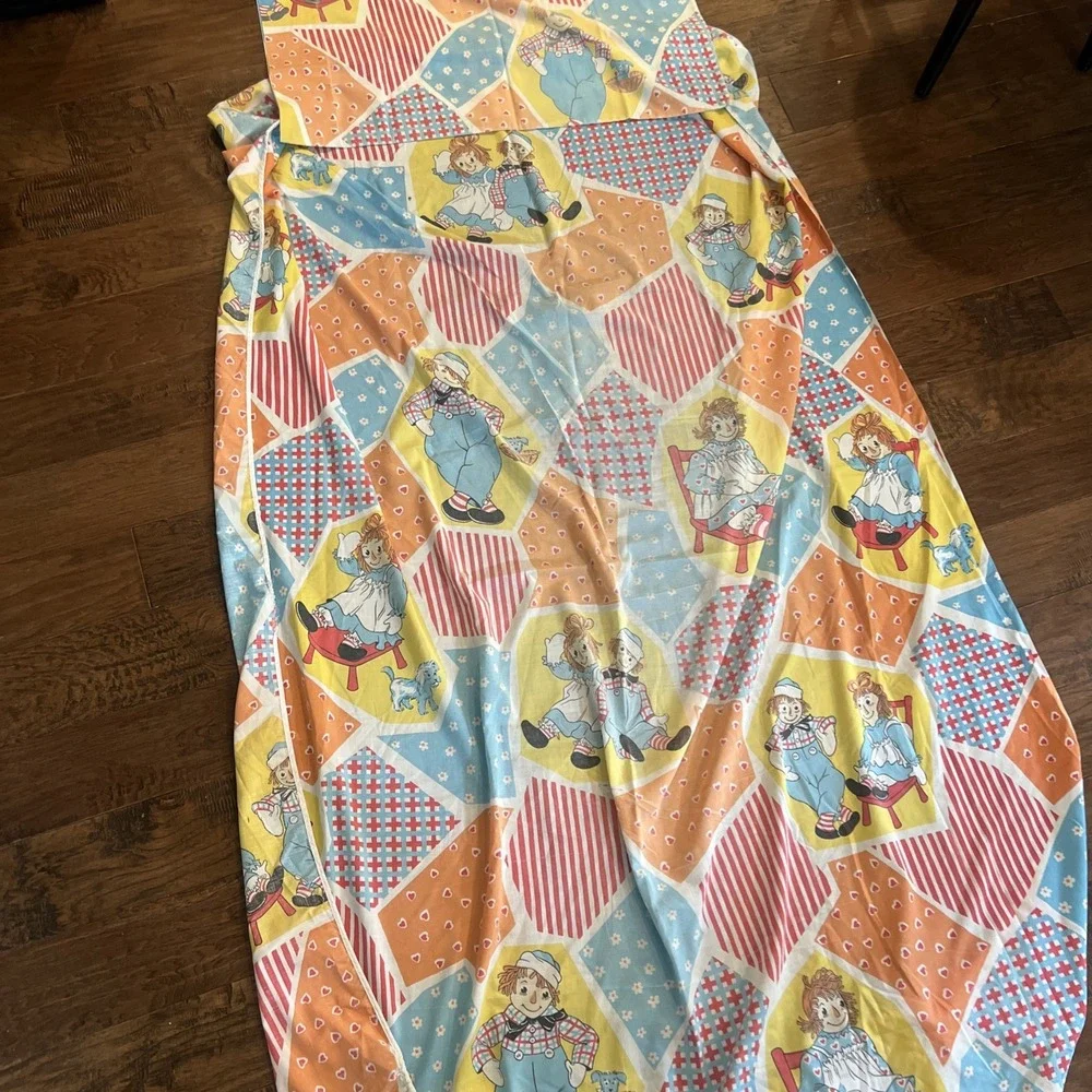 Vintage Raggedy Ann Fitted Twin Sheet & Pillowcase Patchwork Bobbs-Merrill